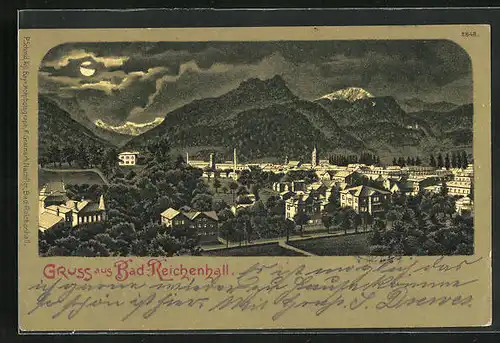 Mondschein-Lithographie Bad Reichenhall, Gesamtansicht
