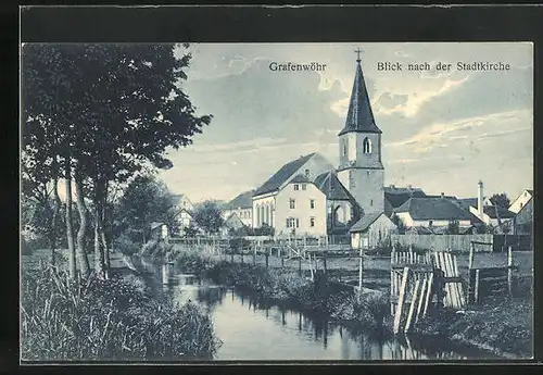 AK Grafenwöhr, Blick nach der Stadtkirche