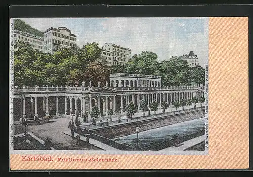 Seiden-Imitations-AK Karlsbad, Mühlbrunn-Colonnade
