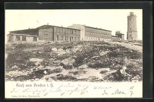 AK Brocken im Harz, Hotel und Aussichtsturm auf dem Gipfel