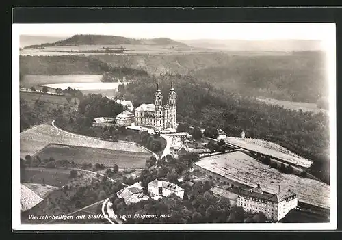 AK Staffelstein, Vierzehnheiligen mit Staffelberg vom Flugzeug aus