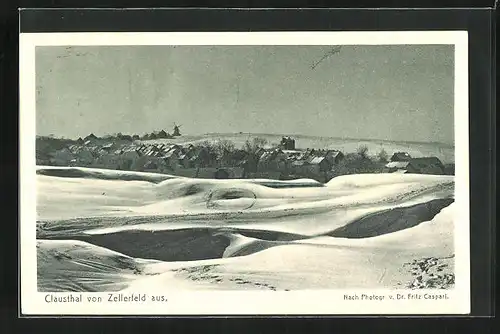 AK Clausthal, winterliche Ansicht von Zellerfeld aus
