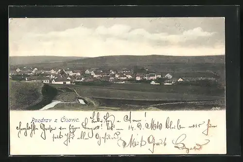 AK Cisovice, Totalansicht aus der Vogelschau