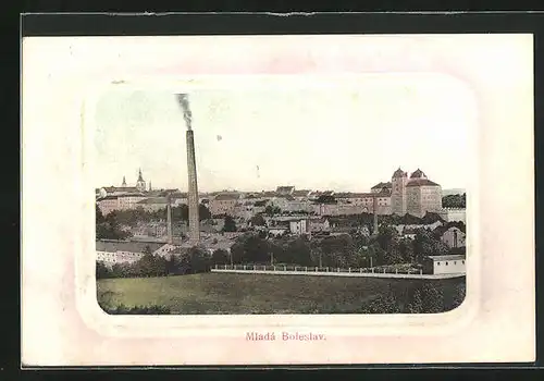 AK Jung Bunzlau / Mlada Boleslav, Ortsansicht mit Fabrik