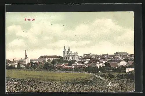 AK Zlonice, Totalansicht aus der Vogelschau