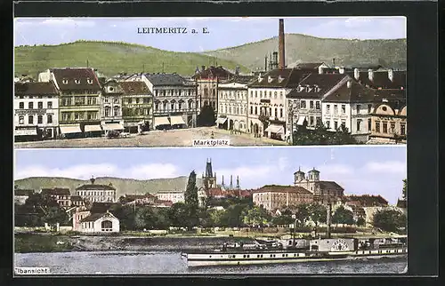 AK Leitmeritz / Litomerice, Marktplatz und Elbansicht