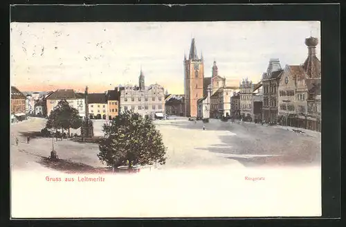 AK Leitmeritz / Litomerice, Ringplatz mit Denkmal