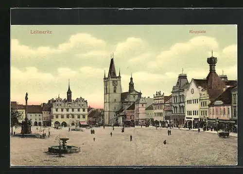 AK Leitmeritz / Litomerice, Ringplatz mit Denkmal