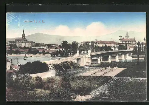AK Leitmeritz / Litomerice, Ortsansicht mit der neuen Brücke