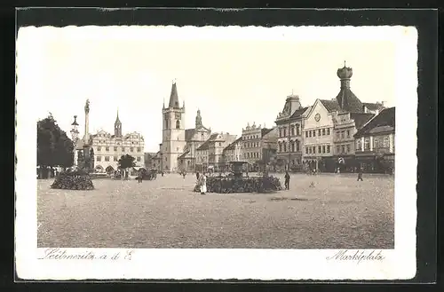 AK Leitmeritz / Litomerice, Marktplatz mit Rathaus