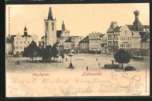 AK Leitmeritz / Litomerice, Marktplatz mit Rathaus