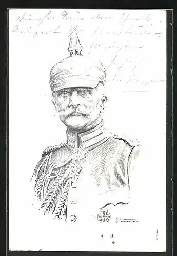 Künstler-AK Porträt Heerführer Generalfeldmarschall von Mackensen mit Pickelhaube