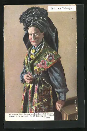 AK Ältere Frau in thüringischer Tracht