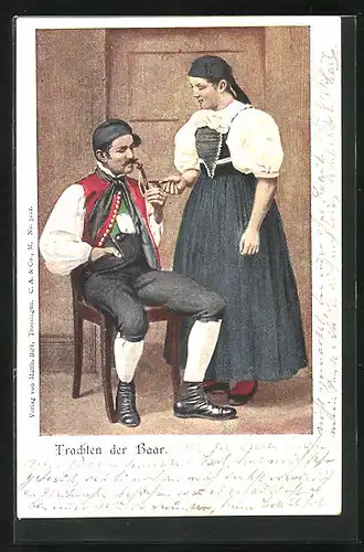 AK Frau und Mann in Trachten der Baar