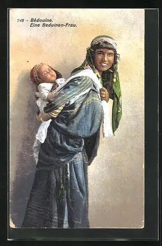 AK Eine Beduinen-Frau mit Kleinkind, arabische Volkstypen
