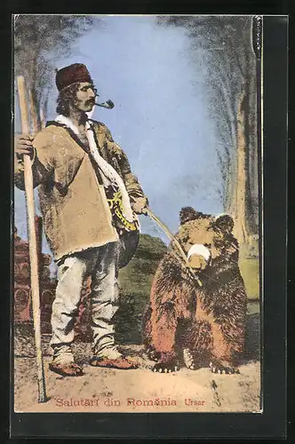 AK Ein Bärenführer mit seinem Tanzbär, Dressur