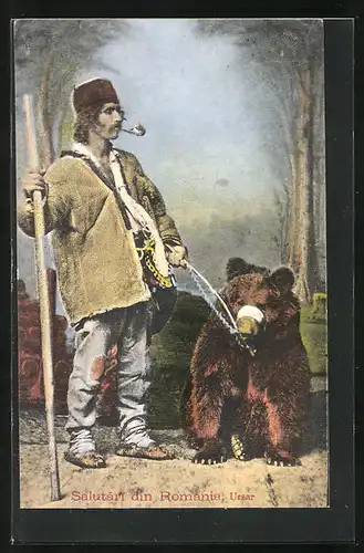 AK Ein Bärenführer mit seinem Tanzbär, Dressur
