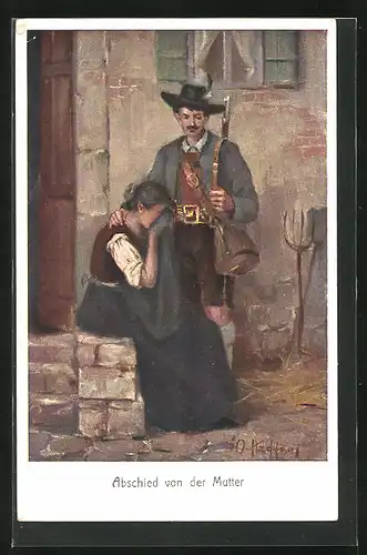 Künstler-AK Abschied von der Mutter, Soldatenliebe