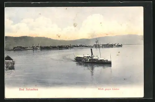 AK Bad Schachen, Blick gegen Lindau, Dampfer auf dem Bodensee