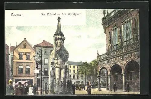 AK Bremen, Marktplatz mit Roland-Statue