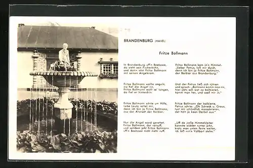 AK Brandenburg / Havel, Brunnenanlage, Gedicht Fritze Bollmann
