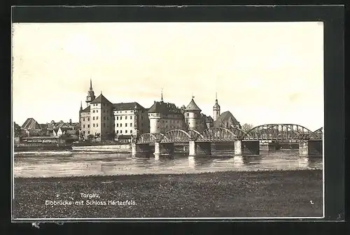 AK Torgau, Elbbrücke und Schloss Hartenfels