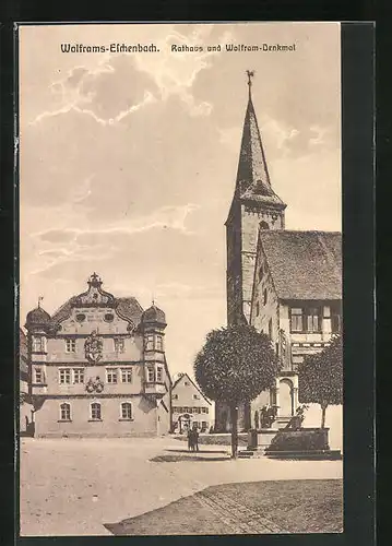 AK Wolframs-Eschenbach, Rathaus und Wolfram-Denkmal