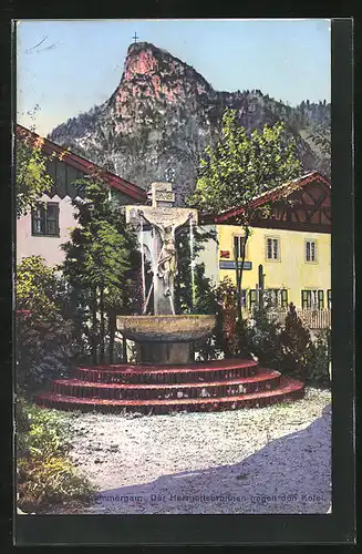 AK Oberammergau, Herrgottsbrunnen gegen den Kofel