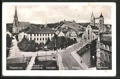 AK Esslingen, Ortspartie mit Frauenkirche, Burg, Rathaus und Stadtkirche