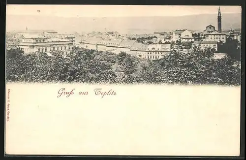AK Teplitz Schönau / Teplice, Ortsansicht aus der Vogelschau