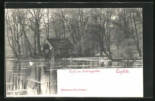 AK Teplitz Schönau / Teplice, Teich im Schlossgarten