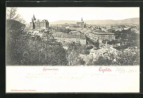 AK Teplitz Schönau / Teplice, Blick zum Gymnasium