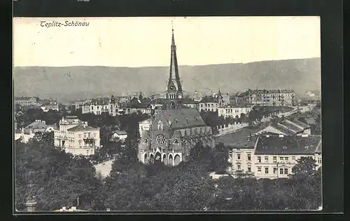 AK Teplitz Schönau / Teplice, Blick zur Kirche