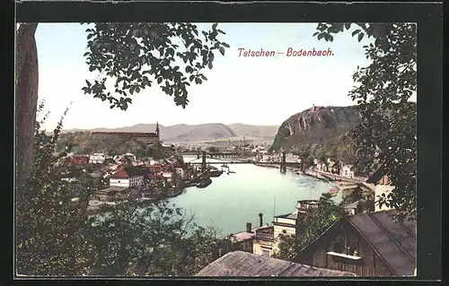 AK Tetschen-Bodenbach / Decin, Flusspartie aus der Vogelschau