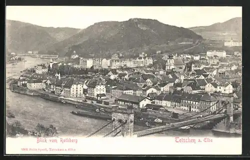AK Tetschen-Bodenbach / Decin, Blick vom Rothberg