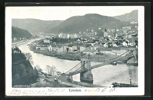 AK Tetschen-Bodenbach / Decin, Blick zur Kettenbrücke, Flusspartie