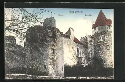 AK Teplitz Schönau / Teplice, Ruine auf dem Schlossberg