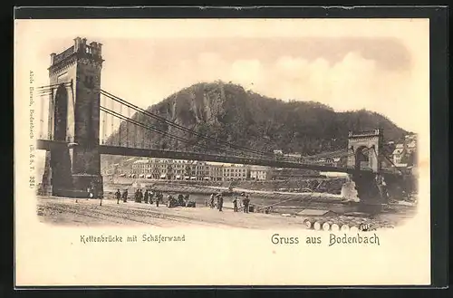 AK Tetschen-Bodenbach / Decin, Kettenbrücke mit Schäferwand