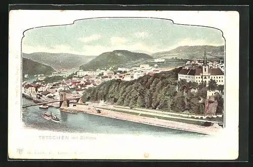 AK Tetschen-Bodenbach / Decin, Ortsansicht mit Schloss und Brücke