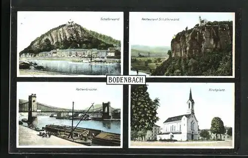 AK Tetschen-Bodenbach / Decin, Schäferwand, Restaurant Schäferwand, Kettenbrücke und Kirchplatz