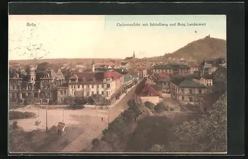 AK Brüx / Most, Gesamtansicht mit Schlossberg und Burg Landeswart