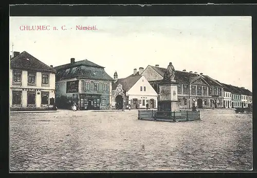 AK Chlumec n. C., Marktplatz mit Denkmal