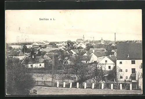 AK Smirice n. L., Ortsansicht mit Kirche