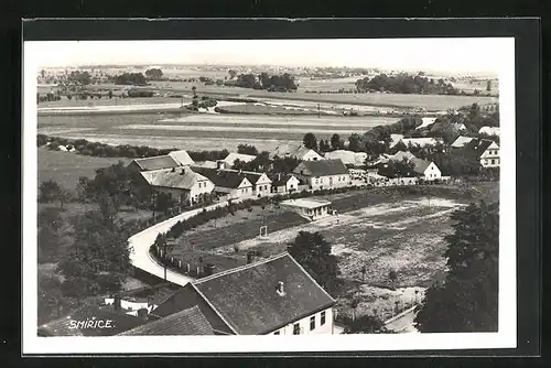 AK Smirice n. L., Ortsansicht aus der Vogelschau