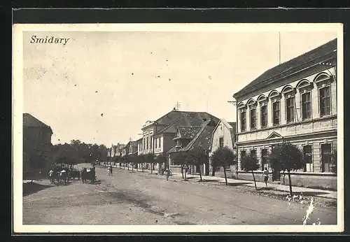 AK Smidary, Strassenpartie, Kutschen