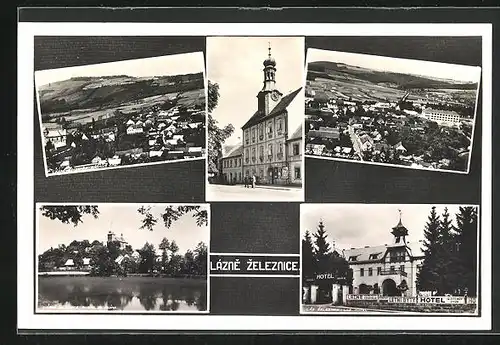 AK Lázne Zeleznice, Hotel, Rathaus, Ortsansicht