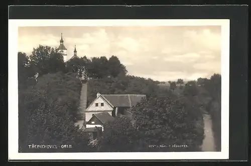 AK Trebechovice-Oreb, Ortspartie mit versteckter Kirche