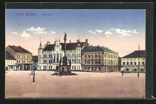 AK Nový Bydzov, Namesti, Denkmal, Rathaus