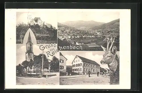 AK Reichenbach, Gasthaus zur Krone, Hohengeroldseck und Kirche