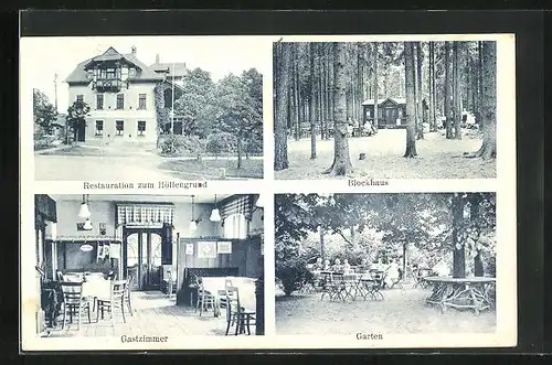 AK Grossschweidnitz, Restaurant zum Höllengrund, Gastzimmer, Garten und Blockhaus